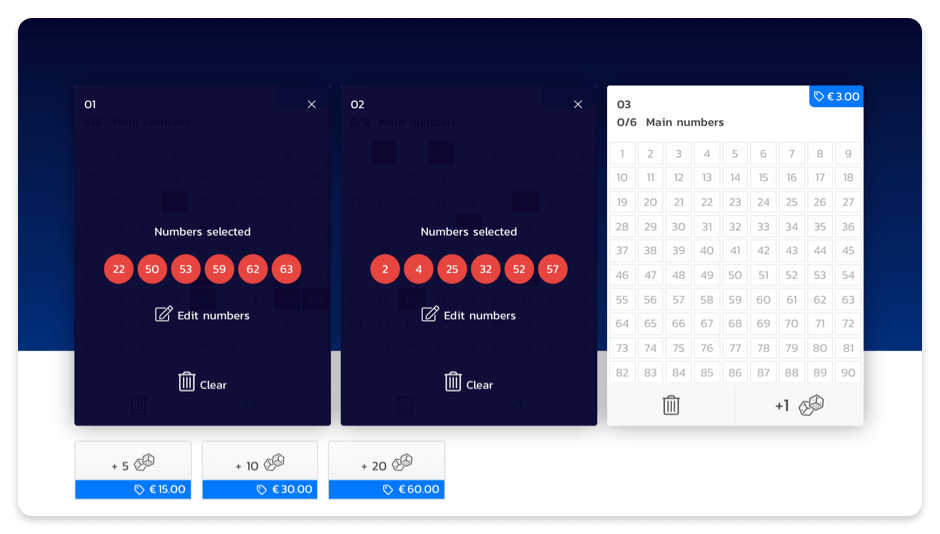 Select 6 numbers from between one 1 and 90 to play the SuperEna lottery games